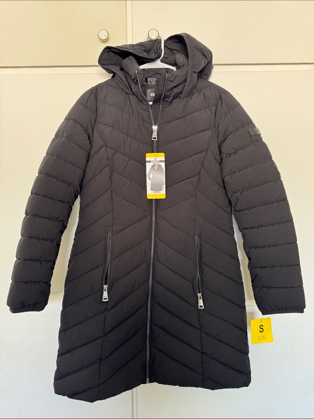 DKNY Women's Black Hooded Long Puffer Jacket